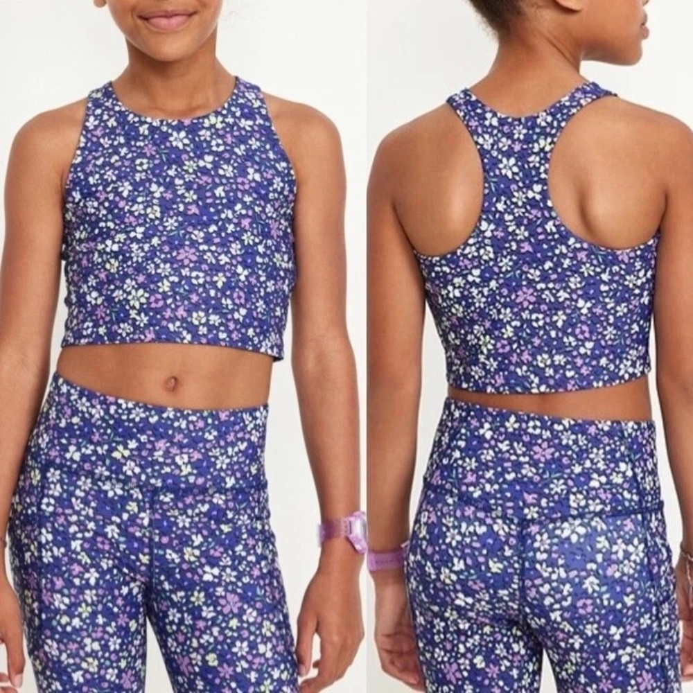 Old Navy Blue and Purple Floral Tank and Leggings Active Set EUC
